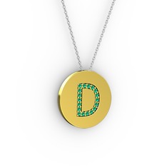 D Baş Harf Kolye - Yeşil kuvars 14 ayar altın kolye (40 cm beyaz altın rolo zincir) #gq8h3m