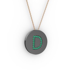 D Baş Harf Kolye - Yeşil kuvars 925 ayar siyah rodyum kaplama gümüş kolye (40 cm rose altın rolo zincir) #pcdp9w