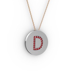 D Baş Harf Kolye - Garnet 925 ayar gümüş kolye (40 cm rose altın rolo zincir) #theq1q