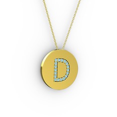 D Baş Harf Kolye - Akuamarin 14 ayar altın kolye (40 cm altın rolo zincir) #tmxcnv