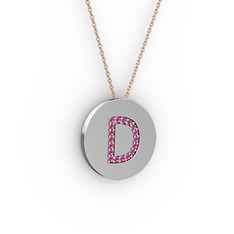 D Baş Harf Kolye - Rodolit garnet 8 ayar beyaz altın kolye (40 cm rose altın rolo zincir) #vctetl