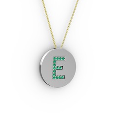 E Baş Harf Kolye - Yeşil kuvars 925 ayar gümüş kolye (40 cm altın rolo zincir) #10df0l7