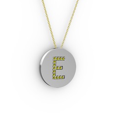 E Baş Harf Kolye - Peridot 8 ayar beyaz altın kolye (40 cm gümüş rolo zincir) #17ebt01