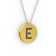 E Baş Harf Kolye - Lab safir 8 ayar altın kolye (40 cm gümüş rolo zincir) #18y6uav
