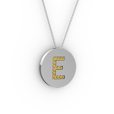 E Baş Harf Kolye - Sitrin 18 ayar beyaz altın kolye (40 cm beyaz altın rolo zincir) #1m6rxsp