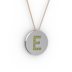 E Baş Harf Kolye - Peridot 925 ayar gümüş kolye (40 cm rose altın rolo zincir) #1ro0qs4
