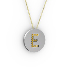 E Baş Harf Kolye - Sitrin 14 ayar beyaz altın kolye (40 cm altın rolo zincir) #1tg4y7y