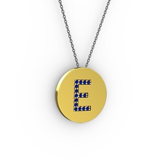 E Baş Harf Kolye - Lab safir 18 ayar altın kolye (40 cm gümüş rolo zincir) #1uzpttn