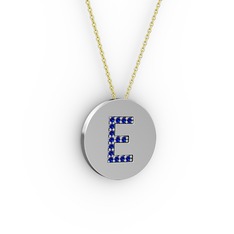 E Baş Harf Kolye - Lab safir 925 ayar gümüş kolye (40 cm altın rolo zincir) #2w5l72
