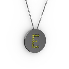 E Baş Harf Kolye - Peridot 925 ayar siyah rodyum kaplama gümüş kolye (40 cm gümüş rolo zincir) #4lmkmj