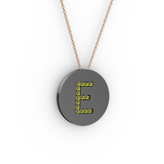 E Baş Harf Kolye - Peridot 925 ayar siyah rodyum kaplama gümüş kolye (40 cm rose altın rolo zincir) #6ngiya