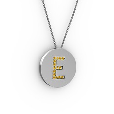 E Baş Harf Kolye - Sitrin 14 ayar beyaz altın kolye (40 cm gümüş rolo zincir) #8fbryw