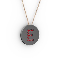 E Baş Harf Kolye - Garnet 925 ayar siyah rodyum kaplama gümüş kolye (40 cm gümüş rolo zincir) #h5ekrv