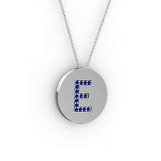 E Baş Harf Kolye - Lab safir 925 ayar gümüş kolye (40 cm beyaz altın rolo zincir) #lxfe7o