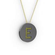 E Baş Harf Kolye - Peridot 925 ayar siyah rodyum kaplama gümüş kolye (40 cm altın rolo zincir) #zsoiqv