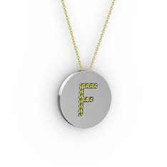 F Baş Harf Kolye - Peridot 14 ayar beyaz altın kolye (40 cm gümüş rolo zincir) #17k67zs