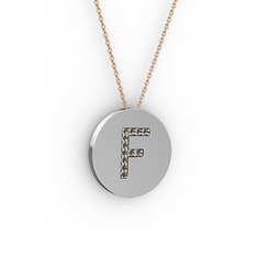 F Baş Harf Kolye - Dumanlı kuvars 925 ayar gümüş kolye (40 cm rose altın rolo zincir) #1ax0kjq