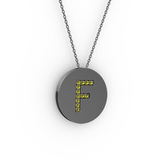 F Baş Harf Kolye - Peridot 925 ayar siyah rodyum kaplama gümüş kolye (40 cm gümüş rolo zincir) #1fceoaw