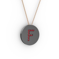 F Baş Harf Kolye - Garnet 925 ayar siyah rodyum kaplama gümüş kolye (40 cm rose altın rolo zincir) #1p9npt2