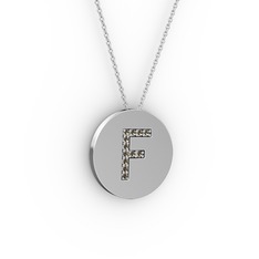 F Baş Harf Kolye - Dumanlı kuvars 925 ayar gümüş kolye (40 cm beyaz altın rolo zincir) #1pm54sw