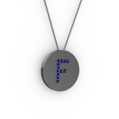 F Baş Harf Kolye - Lab safir 925 ayar siyah rodyum kaplama gümüş kolye (40 cm gümüş rolo zincir) #1s5oakd