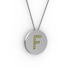 F Baş Harf Kolye - Peridot 14 ayar beyaz altın kolye (40 cm gümüş rolo zincir) #1xzdrml