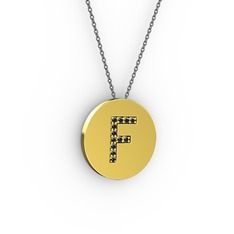 F Baş Harf Kolye - Siyah zirkon 18 ayar altın kolye (40 cm gümüş rolo zincir) #asnzji