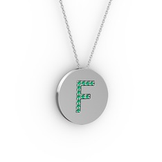 F Baş Harf Kolye - Yeşil kuvars 925 ayar gümüş kolye (40 cm beyaz altın rolo zincir) #c2cwje