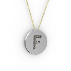 F Baş Harf Kolye - Dumanlı kuvars 18 ayar beyaz altın kolye (40 cm gümüş rolo zincir) #hpfmm3