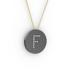 F Baş Harf Kolye - Swarovski 925 ayar siyah rodyum kaplama gümüş kolye (40 cm altın rolo zincir) #patpxe