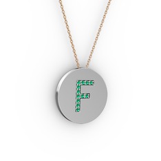 F Baş Harf Kolye - Yeşil kuvars 925 ayar gümüş kolye (40 cm rose altın rolo zincir) #pnrigc