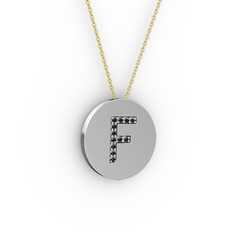 F Baş Harf Kolye - Siyah zirkon 925 ayar gümüş kolye (40 cm altın rolo zincir) #qcmcct