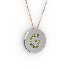 G Baş Harf Kolye - Peridot 8 ayar beyaz altın kolye (40 cm rose altın rolo zincir) #13evg70