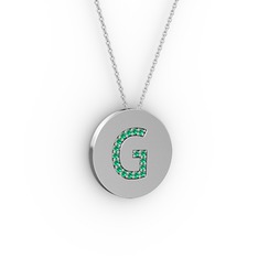 G Baş Harf Kolye - Yeşil kuvars 14 ayar beyaz altın kolye (40 cm beyaz altın rolo zincir) #14a9ve