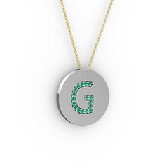 G Baş Harf Kolye - Yeşil kuvars 14 ayar beyaz altın kolye (40 cm altın rolo zincir) #18wnhow