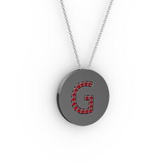 Garnet 925 ayar siyah rodyum kaplama gümüş kolye (40 cm beyaz altın rolo zincir)