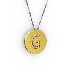 G Baş Harf Kolye - Pembe kuvars 14 ayar altın kolye (40 cm gümüş rolo zincir) #1amlm25