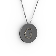 G Baş Harf Kolye - Dumanlı kuvars 925 ayar siyah rodyum kaplama gümüş kolye (40 cm gümüş rolo zincir) #1dn86ly