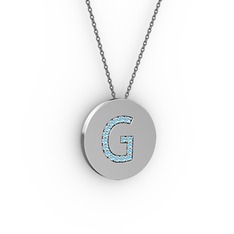 G Baş Harf Kolye - Akuamarin 925 ayar gümüş kolye (40 cm gümüş rolo zincir) #1drpl2a