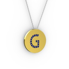 G Baş Harf Kolye - Lab safir 8 ayar altın kolye (40 cm gümüş rolo zincir) #1esatoz