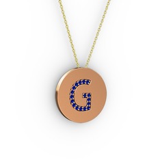 G Baş Harf Kolye - Lab safir 925 ayar rose altın kaplama gümüş kolye (40 cm altın rolo zincir) #1ho7iyb