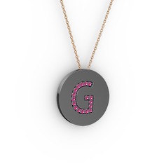 G Baş Harf Kolye - Rodolit garnet 925 ayar siyah rodyum kaplama gümüş kolye (40 cm rose altın rolo zincir) #1jf3gvh