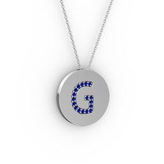 G Baş Harf Kolye - Lab safir 925 ayar gümüş kolye (40 cm beyaz altın rolo zincir) #1kpr8tg