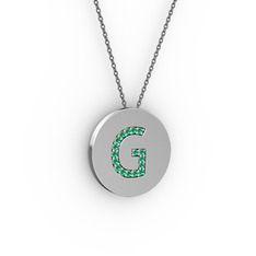 G Baş Harf Kolye - Yeşil kuvars 18 ayar beyaz altın kolye (40 cm gümüş rolo zincir) #1m4c9zm