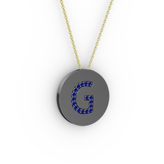 G Baş Harf Kolye - Lab safir 925 ayar siyah rodyum kaplama gümüş kolye (40 cm altın rolo zincir) #1n7gan7