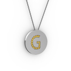 G Baş Harf Kolye - Sitrin 18 ayar beyaz altın kolye (40 cm gümüş rolo zincir) #1vh4z2x