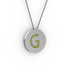 G Baş Harf Kolye - Peridot 14 ayar beyaz altın kolye (40 cm gümüş rolo zincir) #1ygv19m