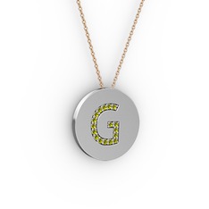 Peridot 8 ayar beyaz altın kolye (40 cm gümüş rolo zincir)