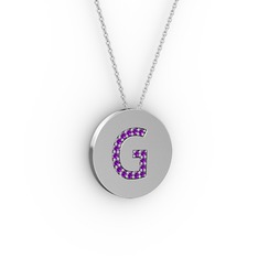 G Baş Harf Kolye - Ametist 925 ayar gümüş kolye (40 cm gümüş rolo zincir) #349i4g