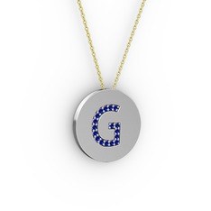 G Baş Harf Kolye - Lab safir 925 ayar gümüş kolye (40 cm altın rolo zincir) #3r4ap6